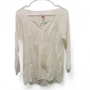 Cream Tie Front 3/4 Sleeve Blouse
